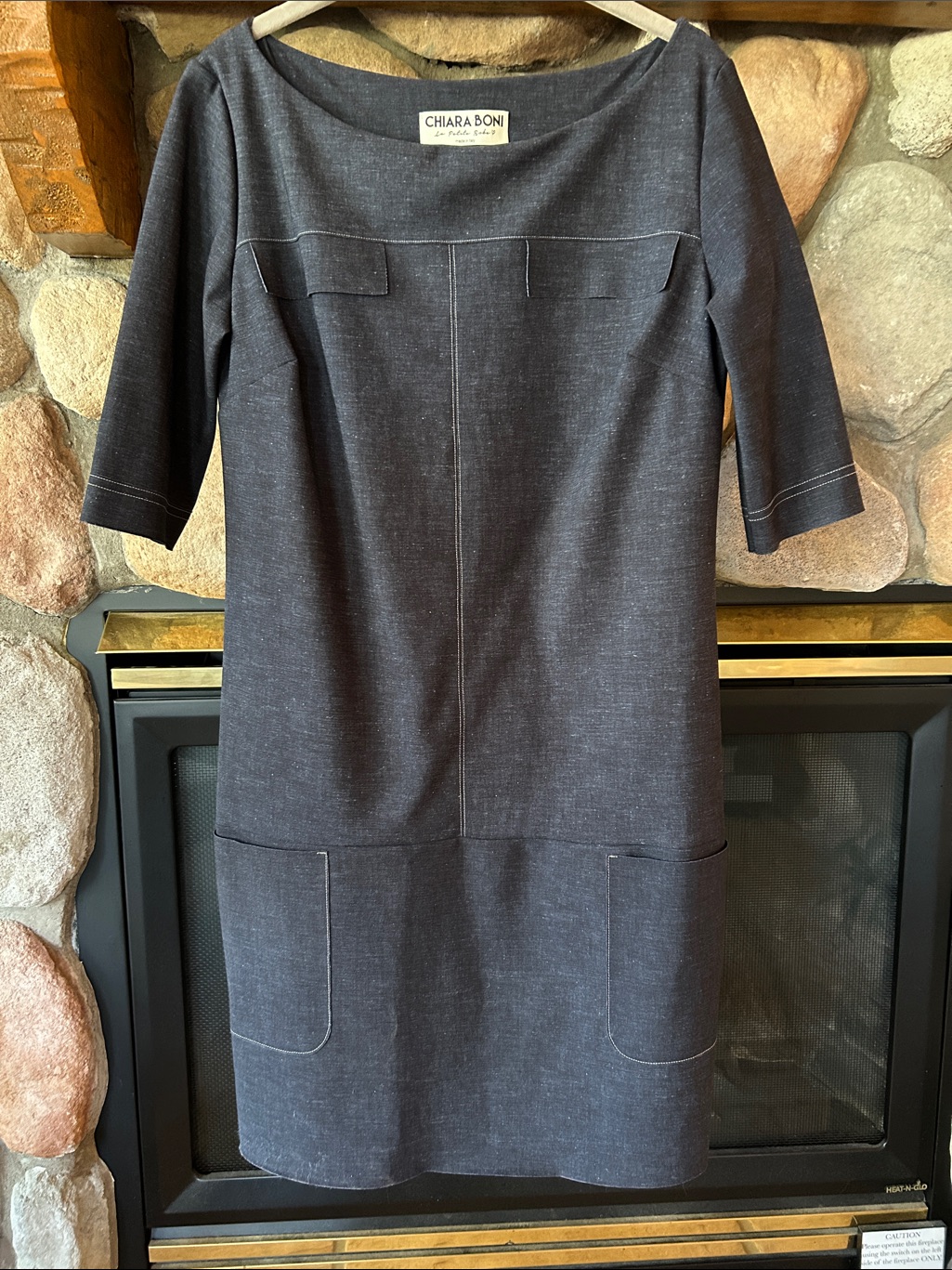 Chiara Boni Boat Neck Half Sleeve Knee Length Stretch Shift Dress, Size L / 46